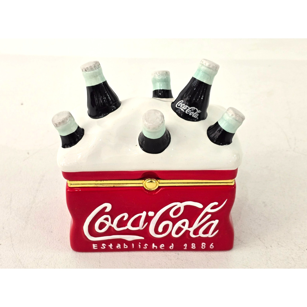 Vintage Coca Cola Soda On Ice Ceramic Trinket Box Houston Harvest Gift